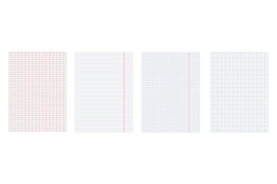 Set of Blank Grid and Lined Notebook Paper Vector Templates for Education