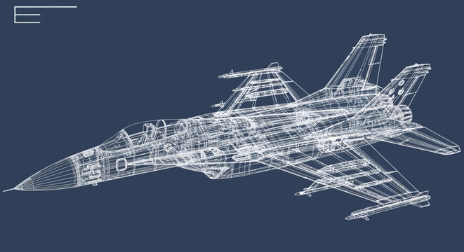 Detailed blueprint of a fighter jet.