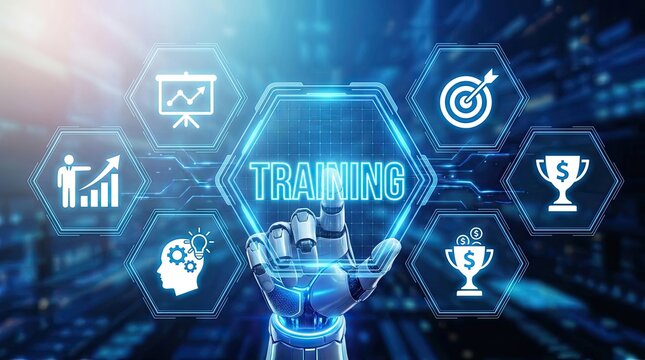 Ai powered training and development futuristic concept for employee upskilling