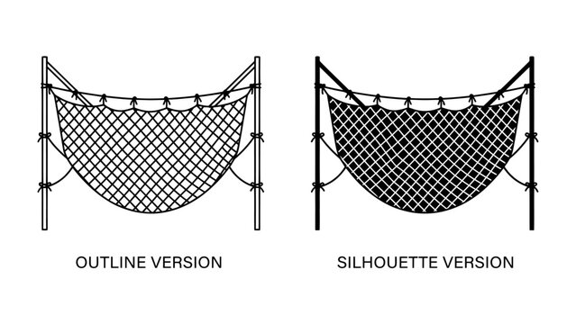 Hammock Outline and Silhouette: A clear illustration showcasing a hammock in both an outline and a silhouette version, highlighting its construction and form.