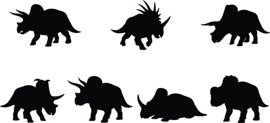 Triceratops Dinosaur Silhouette Set with Prehistoric Herbivores Vector Collection © Md Ohidul