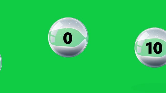 Bouncing Numbered Glass Spheres Animation on Green Screen Background