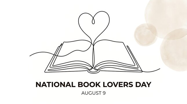 National book lovers day line art illustration with open book and heart symbol