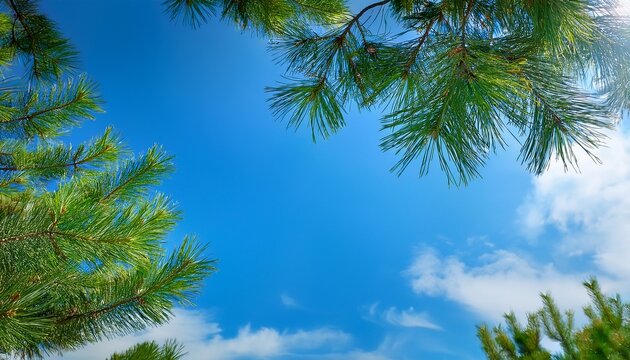 Cielo Azul Y Ramas De Un Pino