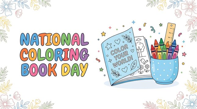 National coloring book day celebration graphic element with coloring, creative
