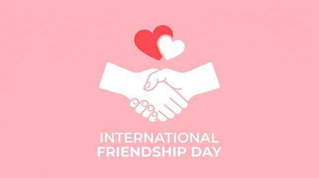 International friendship day greeting card with handshake icon, friendship