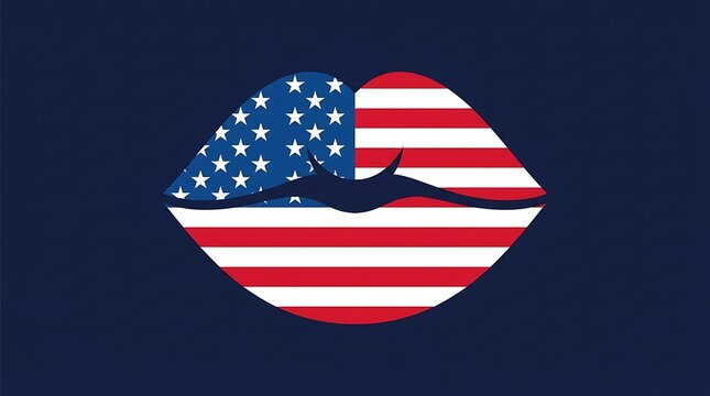 Patriotic lips graphic with united states flag pattern on dark background