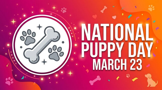 National puppy day celebration badge with dog bone and paw print illustrations