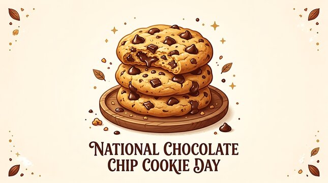 National chocolate chip cookie day stack of cookies on wooden plate