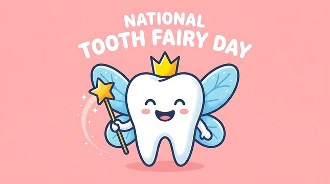 National tooth fairy day celebration cartoon illustration with celebration