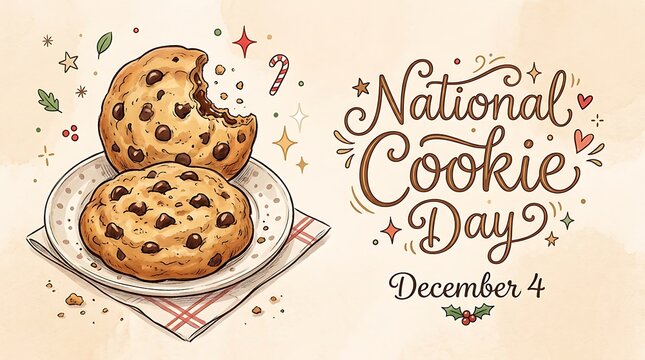National cookie day celebration with chocolate chip cookies illustration