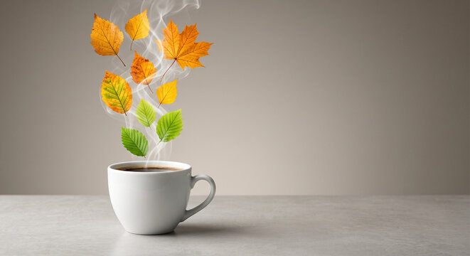 seasonal transition with coffee and leaves