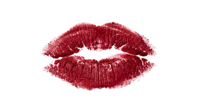 Beautiful red lipstick kiss mark isolated on white background