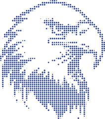 Eagle head profile portrait formed by blue halftone dots on a transparent background art. © MdEanur