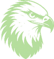 Abstract eagle head profile portrait created from green halftone dots on transparent back. © MdEanur
