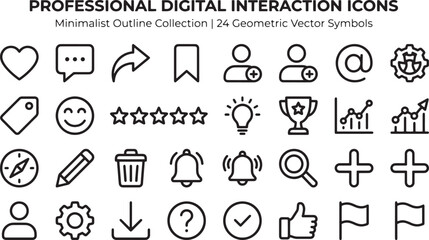 Fototapeta premium Professional digital interaction icons set minimalist outline collection for web and app interface