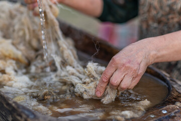 Traditional Sheep Wool Processing in Romania, Rural Craft, Shepherd Heritage, Handmade Wool Preparation and Authentic Village Tradition © Nomad Pixel