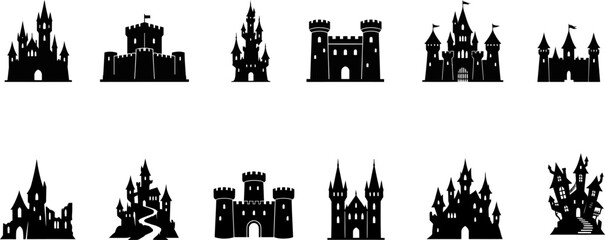 Obraz premium Spooky halloween castle silhouettes vector graphics for creepy designs decorations