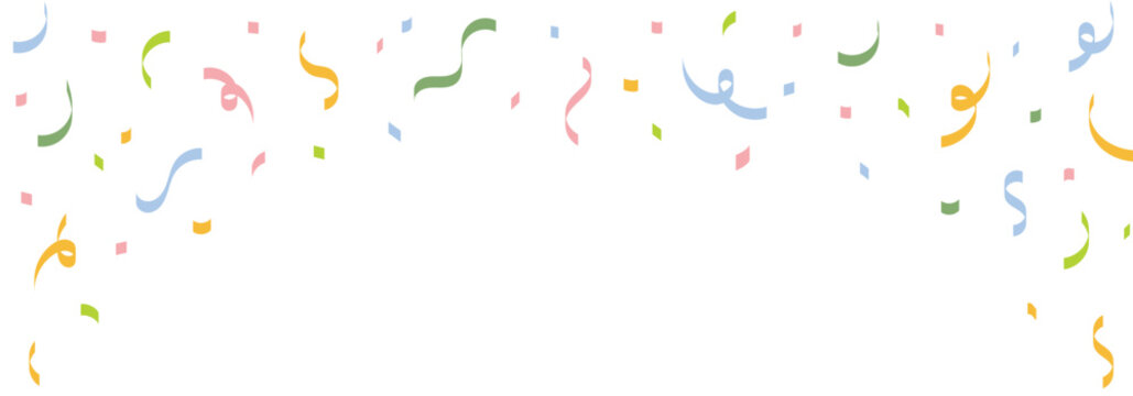 Colorful confetti and serpentine ribbons falling isolated on transparent background, pastel paper tinsel border decoration for birthday party, wedding, and kids celebration backdrop, EPS10