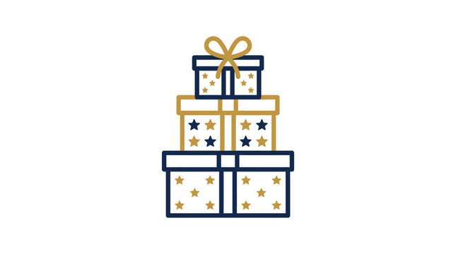 A stack of three decorative gift boxes with star patterns on a white background