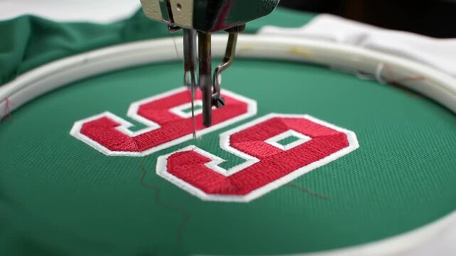 Embroidery machine stitching number ninety-nine.