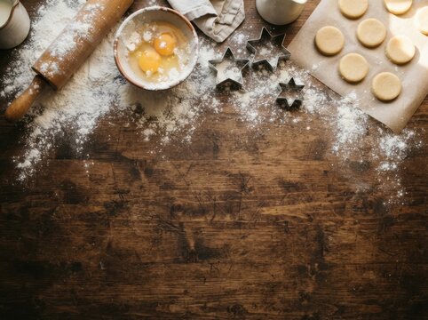 Cozy Baking Scene with Cookie Dough and Kitchen Essentials