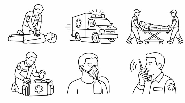 Emergency Medical Services Icons Set for Paramedics and First Aid