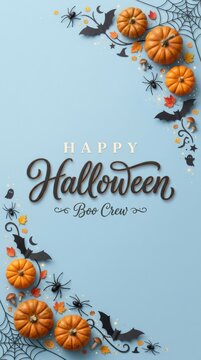 Happy halloween festive layout pumpkins spiders fall decor for seasonal greetings