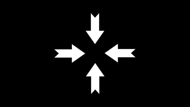 Arrows all directions icon. Four arrows corner four arrows expand Outline icon animation on transparent background. Arrow icon in trendy flat icon. 4k video