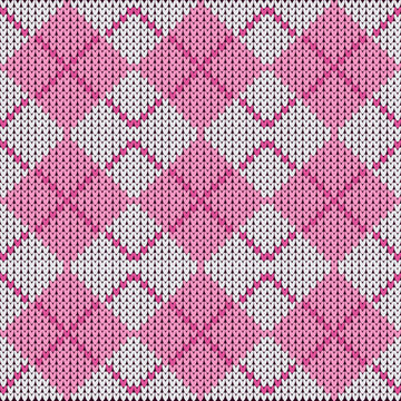 Seamless Argyle Knitting Pattern with Pink and Grey Diamonds