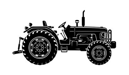 Farm Tractor Silhouette Vector Illustration, Black Agricultural Vehicle Isolated on White Background Clipart © Nirmol