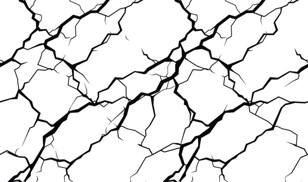 Seamless black crack pattern vector with white background, abstract graphic texture for surface design, packaging