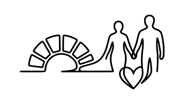 Couple Holding Hands Under Heart Archway, Love Symbol, Romantic Journey