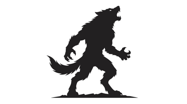 Black silhouette werewolf, monster icon, mythical creature, animal illustration