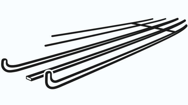 Abstract black lines, resembling parallel bars, curves, and a rectangular prism
