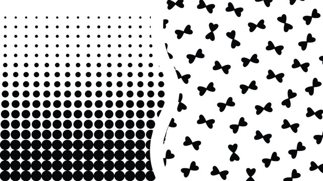 Abstract monochrome background featuring half halftone dot gradient texture split with cute small bowknot pattern vector backdrop