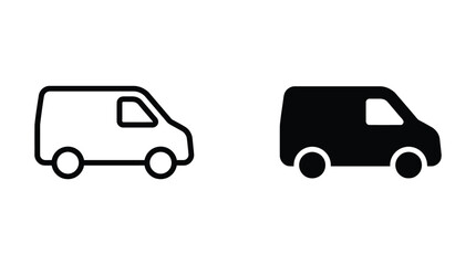 Fototapeta premium Van vehicle icons in outline and solid black style for transportation web interface design with transport delivery logistics transportation shipping commercial