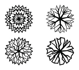 Obraz premium Abstract geometric tree icon set, stylized top-down view symbols for landscape design plans, architectural diagrams and garden layouts