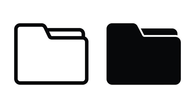 Folder file icons in outline and solid black style for data management interface with document organizer directory computer interface pictogram silhouette isolated