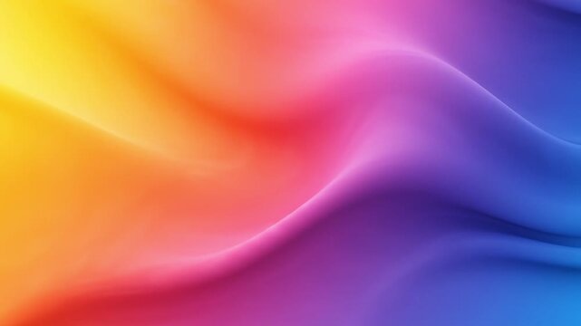 Vibrant rainbow-colored fabric waves gently in the light, abstract gradient background with smooth folds and curves in a modern artistic style, texture and color concept