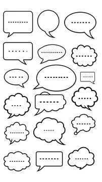 set of speech bubble icons outline shapes communication message dialogue thought cloud elements