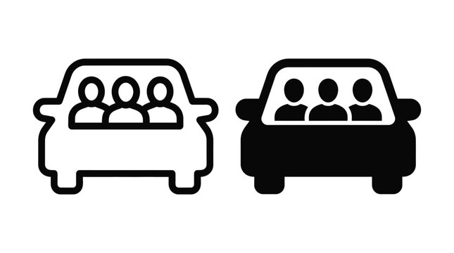Car vehicle with passengers sitting inside outline and solid icons for transportation concepts transport passengers automobile collection minimalist mobility capacity