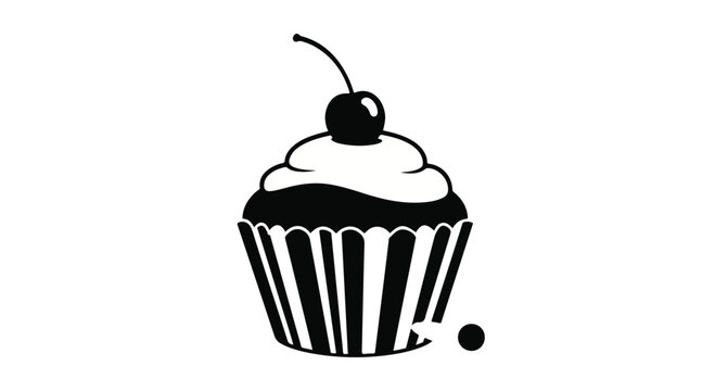 Cupcake illustration features a sweet treat topped with a single red cherry garnish.