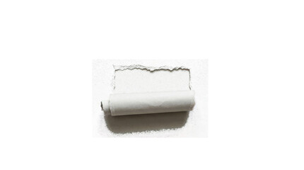 Obraz premium Torn paper scroll with ripped edges, white textured paper roll for message design, realistic paper scrap with rough borders isolated on Transparent Background