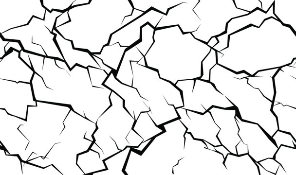 Abstract cracked lines illustration, black and white shattered texture for grunge background, damage effect, or broken surface design