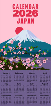 Monthly 2026 Calendar poster mount Fuji Japan