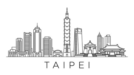 Obraz premium Taipei Skyline Outline Drawing - Modern Architecture and Traditional Buildings