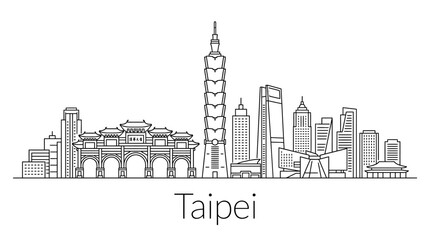 Obraz premium Taipei Skyline Outline: Famous Landmarks and Modern Architecture in Taiwan