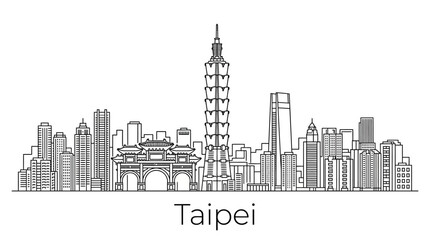 Obraz premium Taipei Skyline Outline Icon: Landmark Buildings and Cityscape