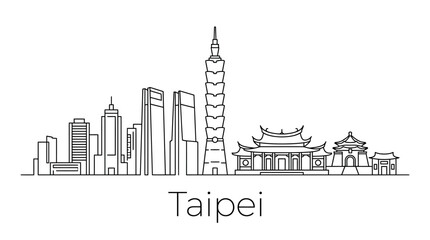 Obraz premium Taipei Skyline Silhouette - Modern Architecture and Traditional Temples Line Art